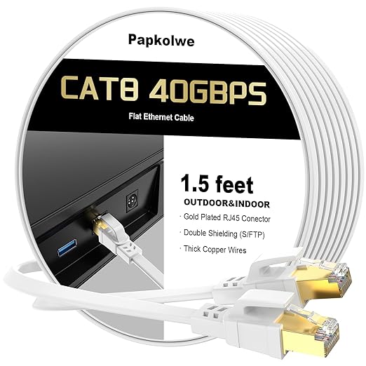 Cat 8 Ethernet Cable 1.5 ft, Heavy Duty High Speed Cat8 LAN Network Cable by Unknown