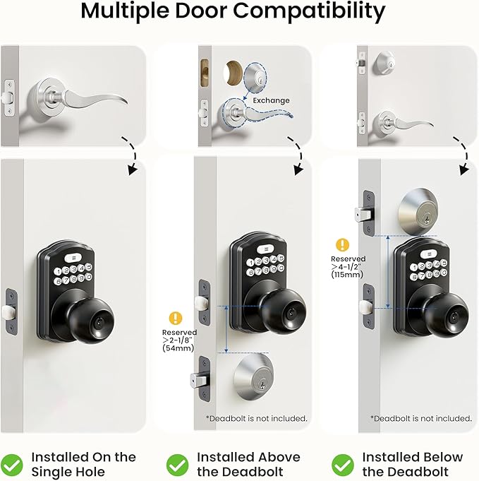 Veise KS03 Keypad Door Knob Lock, Keyless Entry Digital Lock - Image 9