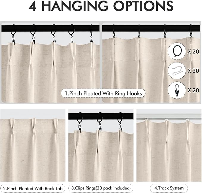 Memory Trained Pinch Pleated Curtains 102 Inches Long, Viral Linen Pinch Pleat - Image 6