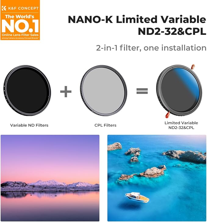 K&F CONCEPT 55mm Variable ND2-32 & Circular Polarizing Lens Filter in 1 - Image 2