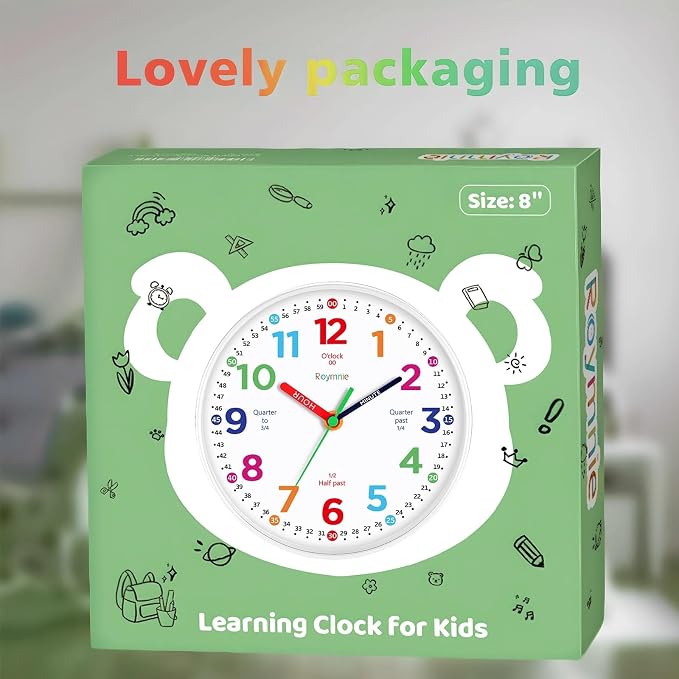 Roymnie Wall Clock for Kids Learning to Tell Time Non Ticking Battery Operated - Image 2