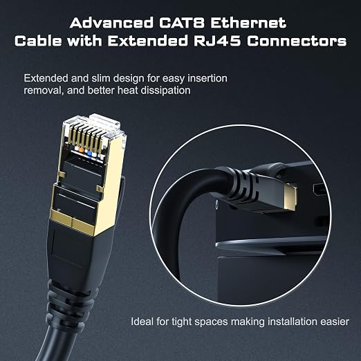 DbillionDa Cat 8 Ethernet Cable 40Gbps 2000MHz, 15FT Supports Cat7 Cat6 Cat5e - Image 4