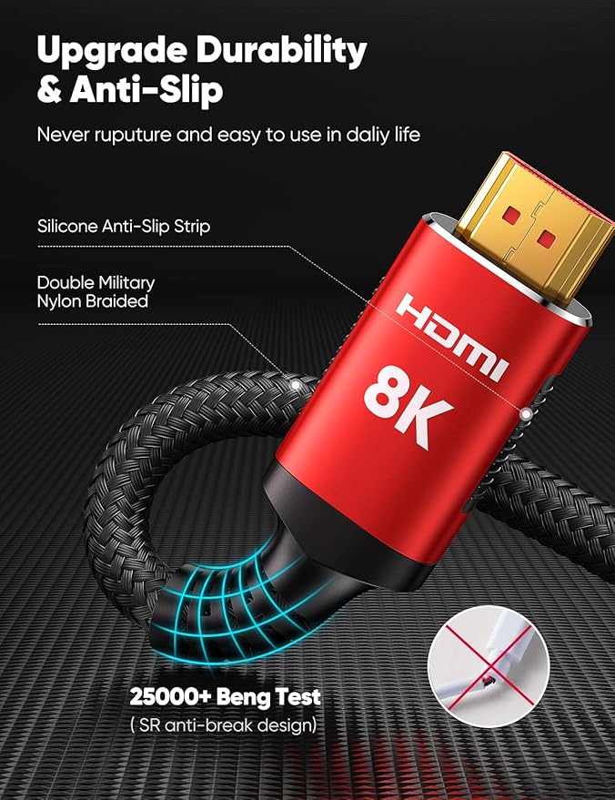Snowkids 8K HDMI Cable 2.1 6.6FT 2-Pack, 48Gbps High Speed HDMI Braided - Image 4