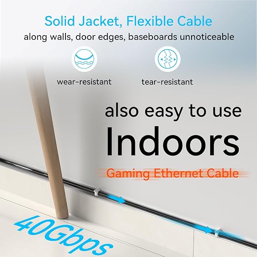 Sokqovt Cat 8 Ethernet Cable Slim 100ft Outdoor&Indoor, Pure Copper Cat8 - Image 6
