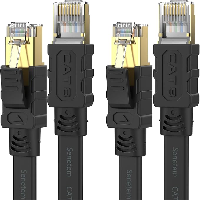 Senetem Cat 8 Ethernet Cable 3FT 2 Pack, High Speed 40Gbps 2000Mhz Flat by Senetem