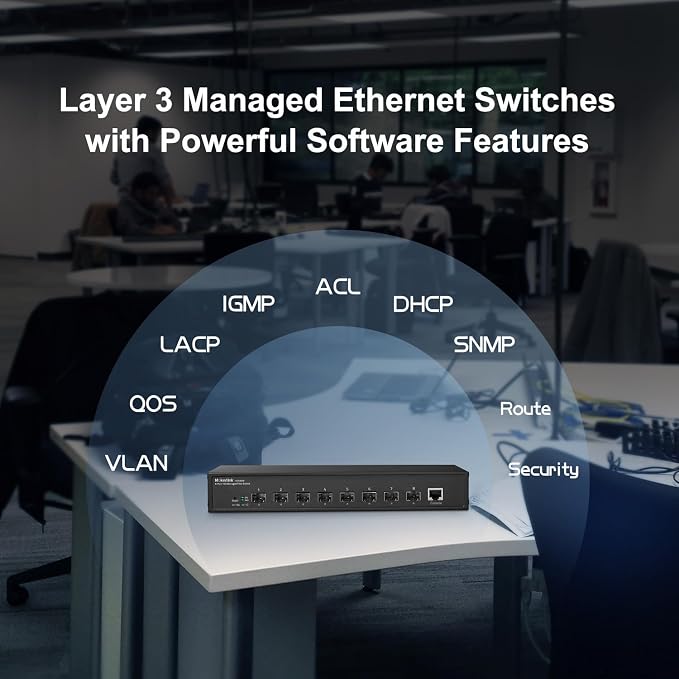 MokerLink 8 Port 10G SFP+ Managed Fiber Switch, 1G/10G SFP Slot, L3 Web/CLI - Image 4