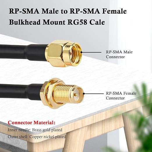 RP-SMA Male to RP-SMA Female Bulkhead Cable 35FT, RG58 Coaxial Cable - Image 2