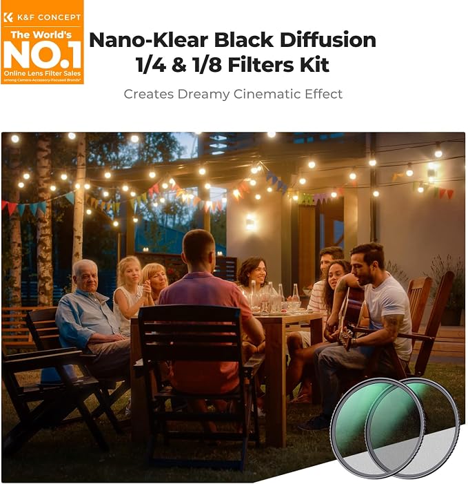 K&F CONCEPT 67mm Black Diffusion 1/4 & 1/8 Filters Kit Mist Cinematic Effect - Image 2