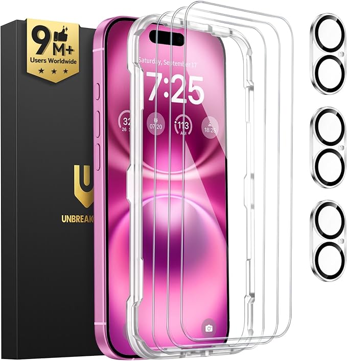 UNBREAKcable iPhone 16 Plus Screen Protector 3-Pack, Upgraded Dual-Tempered by UNBREAKcable