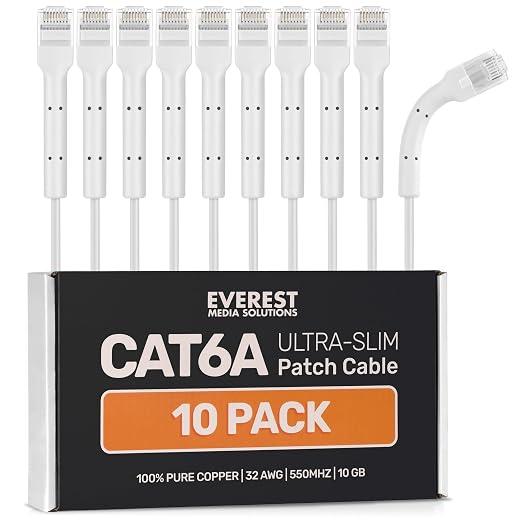 Everest Ultra Slim Cat6a Ethernet Patch Cables 0.5ft White by EverestMediaSolutions