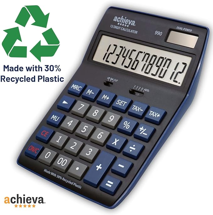 Achieva 12-Digit LCD Display Desktop Calculator | Blue | Mark Up Key, - Image 4