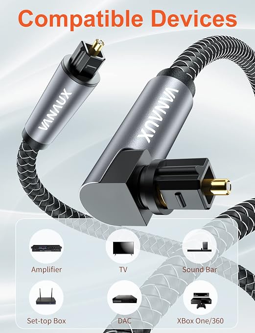 VANAUX 90 Degree Optical Cable, 16.5ft SPDIF Audio Optical Cable, 360 Degree - Image 5