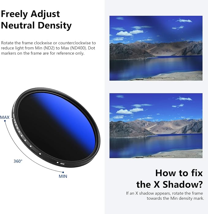 NEEWER 49mm Variable ND Filter ND2-ND400, Neutral Density Filter, Water and - Image 7
