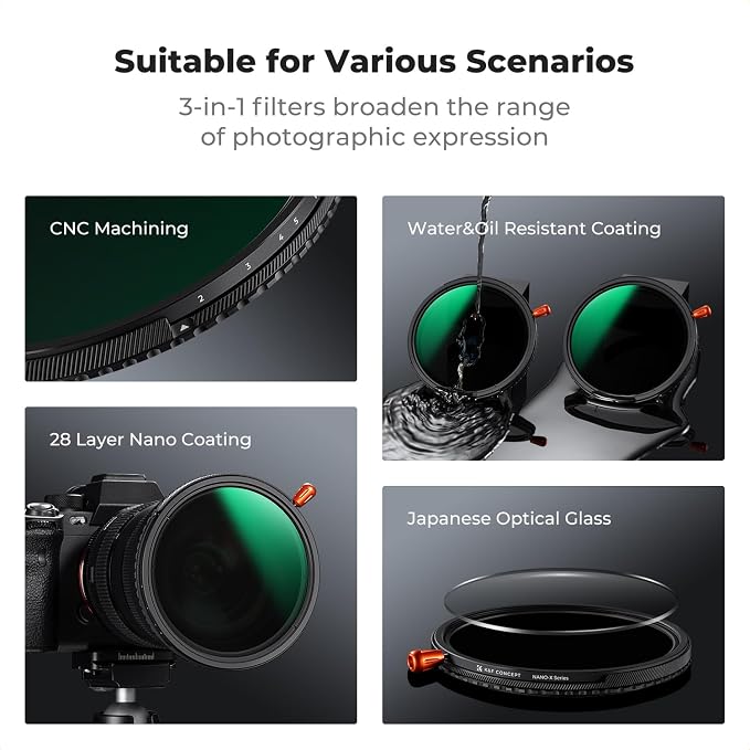 K&F CONCEPT 40.5mm Black Diffusion Mist Effect 1/4 & Variable ND2-32 & Circular - Image 6