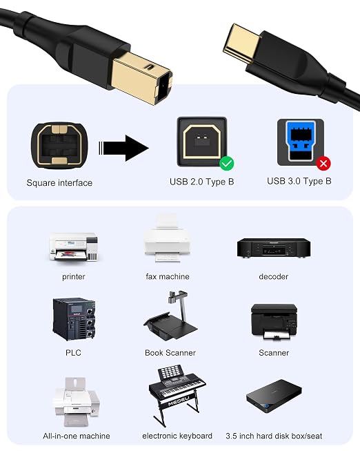 Printer Cable 10ft, Scanner USB C to USB B Cable - Image 7