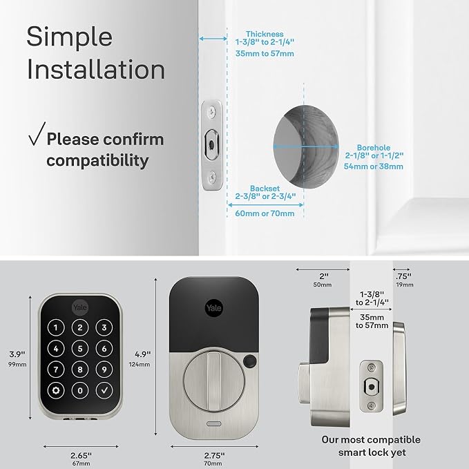 Yale Assure Lock 2 Plus Apple Home Keys, Satin Nickel Keyless Entry Door Lock - Image 7