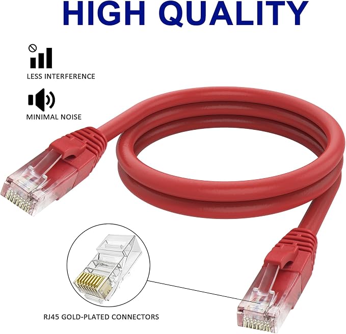 Adoreen Cat 6 Ethernet Cable 100 Ft-Red, Outdoor & Indoor Snagless Long Round - Image 3