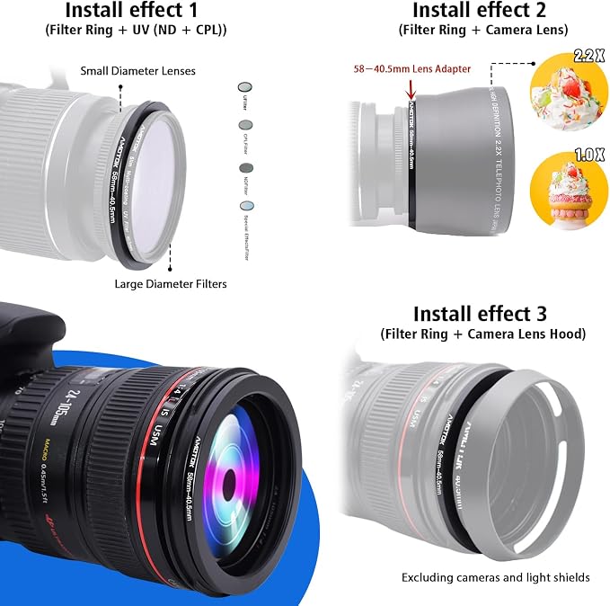 58mm Lens to 40.5mm Camera Lens Adapter, 58mm-40.5mm Filter Step-Down Ring - Image 5