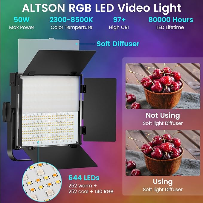 Anautin RGB Photography Lighting Kit, 50W Bi-Color LED Studio Lights, - Image 2