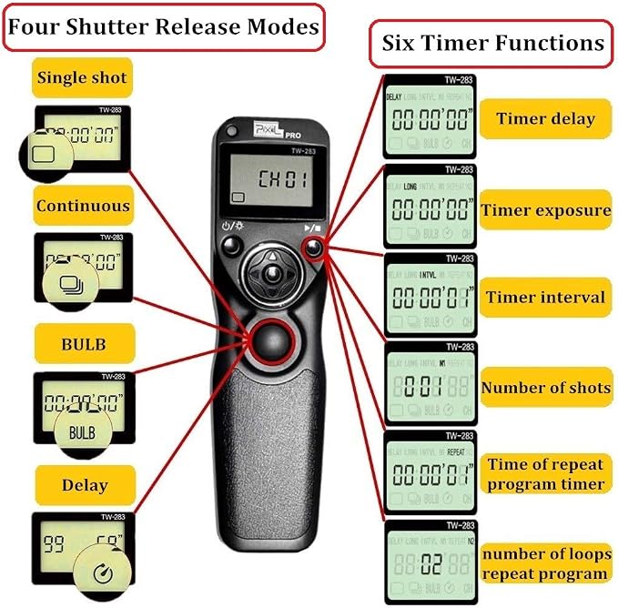 Pixel Remote Shutter Intervalometer TW283-E3 LCD Multi-Function Shutter Remote - Image 2