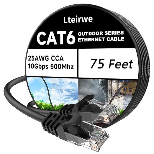 CAT6 Ethernet Cable 75Ft 23AWG High Speed 500MHz 10Gbps Transmission Speed by Lteirwe
