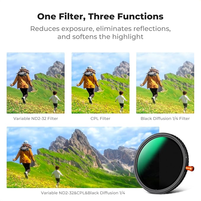 K&F CONCEPT 62mm Black Diffusion Mist Effect 1/4 & Variable ND2-32 & Circular - Image 3