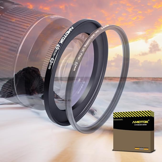 49mm Lens to 62mm Camera Lens Adapter, 49mm to 62mm Filter Step-Up Adapter Ring by AMOTOK