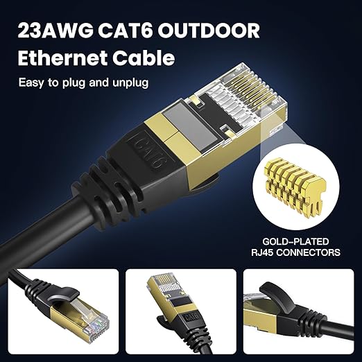 Cat 6 Ethernet Cable 100 ft, Outdoor & Indoor 23AWG 10Gbps High Speed, - Image 5
