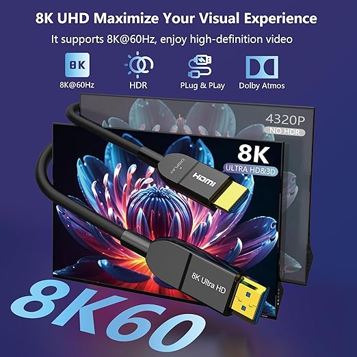8K Fiber Optic HDMI Cable 20FT, Long Active HDMI 2.1 Cable 48Gbps Ultra High - Image 2
