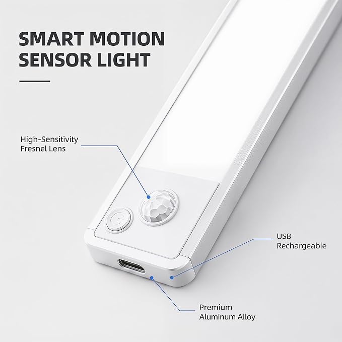 Under Cabinet Rechargeable Lighting: 8 Inch Motion Sensor Dimmable Lights Indoor - Image 5