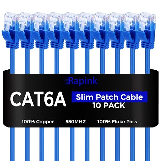 Rapink Patch Cables Cat6a 1ft Slim, Cat6a Ethernet Patch Cable 10G Support by Rapink