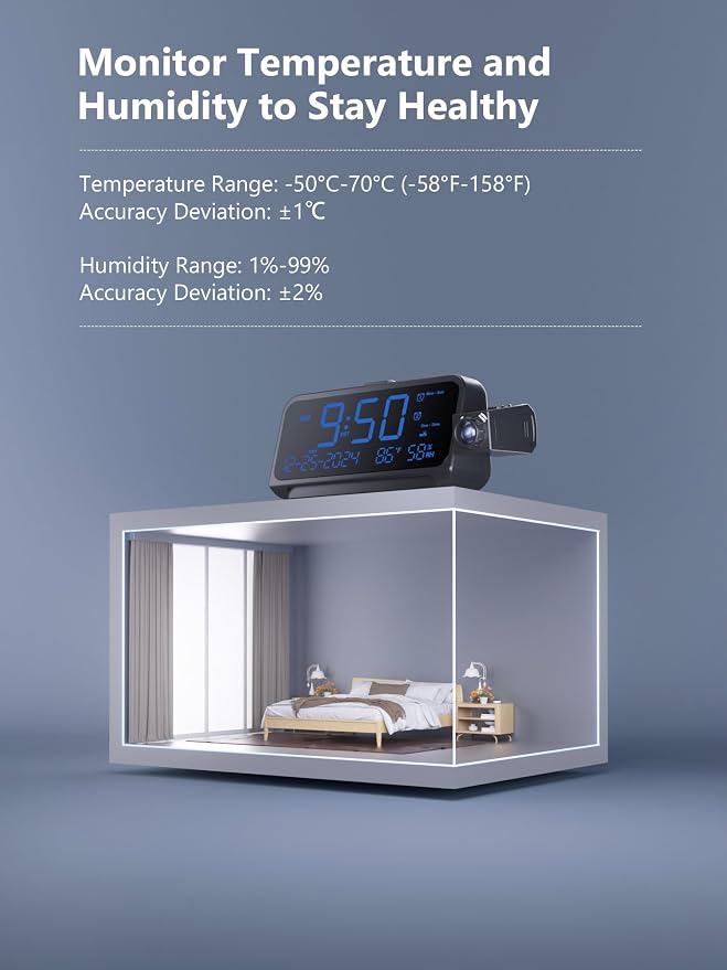 OnLyee Projection Clock for Bedroom Ceiling, Alarm Clock for Heavy Sleepers | - Image 6