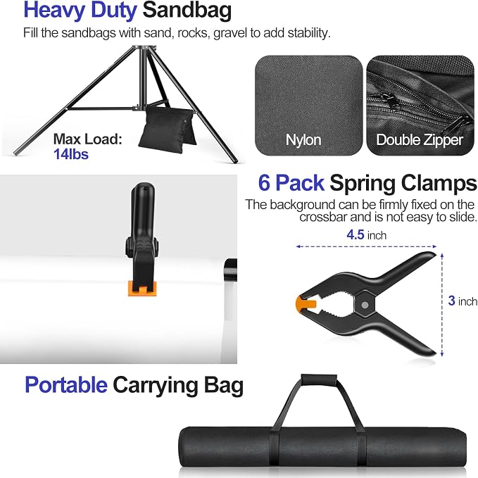 EMART 10x7.9FT Backdrop Stand, Photo Video Studio Adjustable&Lockable Heavy - Image 5