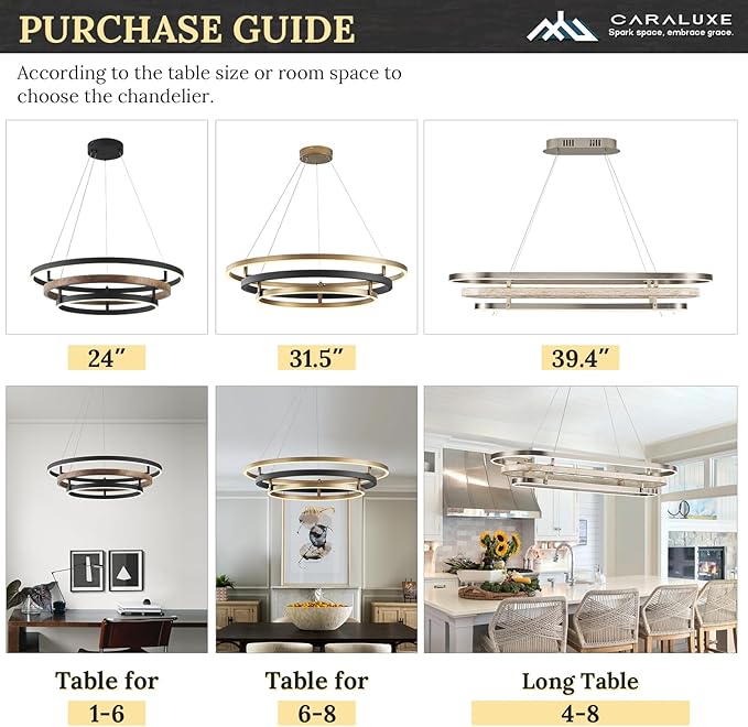 3 Ring LED Chandelier Black Gold Round Chandeliers Light Fixture 31in Dimmable - Image 4