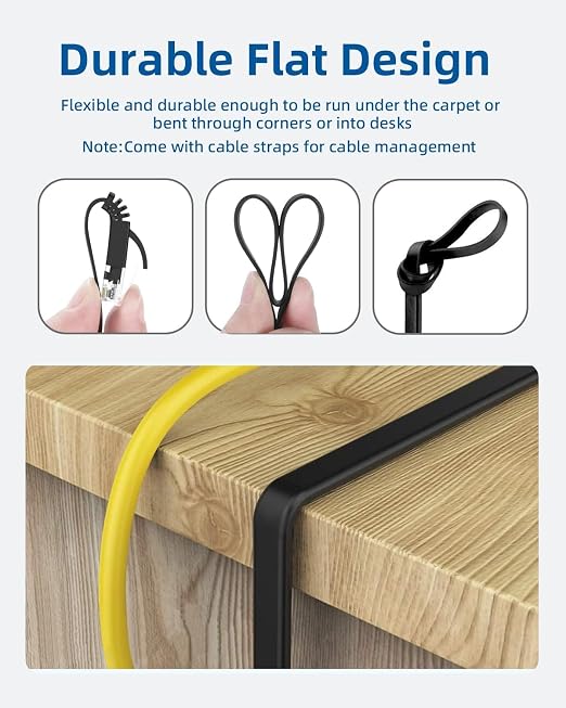 Yauhody CAT 6 Ethernet Cable 1.5ft 12-Pack Black, High Speed Solid Flat CAT6 - Image 3