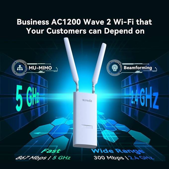 Tenda AC1200 Outdoor WiFi Access Point | Dual-Band Gigabit Wireless AP - Image 2