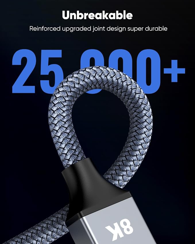Capshi 20ft 8K 4K@120Hz HDMI Cable 2.1, 48Gbps High Speed Cord - Image 8