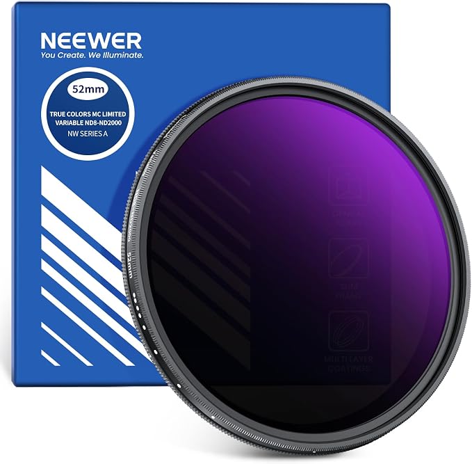NEEWER 52mm Variable ND Filter, True Color & Hard Stop, 3-11 Stops Adjustable by Neewer