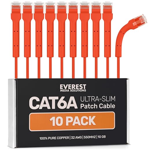 Everest Ultra Slim Cat6a Ethernet Patch Cables 10ft Orange by EverestMediaSolutions