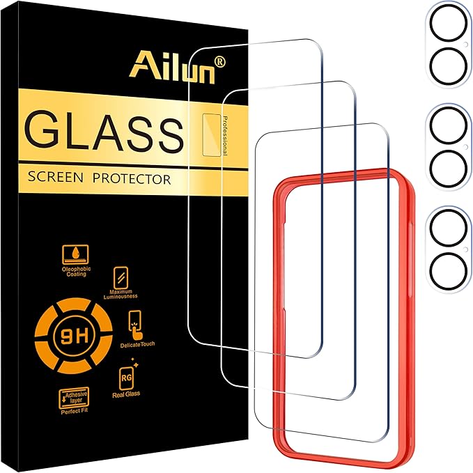 Ailun 3 Pack Screen Protector for iPhone 16 + 3 Pack Camera Lens Protector by Ailun