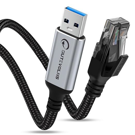 USB to Ethernet Cable 6.6 FT, USB 3.0 A to RJ45 Male Nylon Adapters, Gigabit by DUTEVOLNS