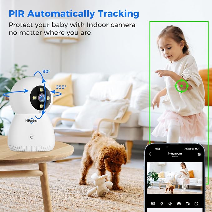 Hiseeu Indoor Security Camera, 2.4G/5G 5MP Baby Monitor Pet Camera - Image 2