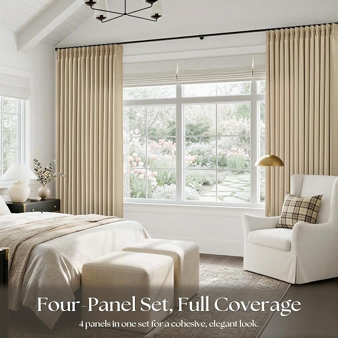 Tan Pinch Pleated Bedroom Curtains 96 Inches Long 4 Panels Set, Memory Trained - Image 7