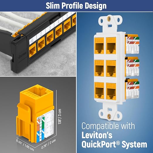Everest 90° Angled RJ45 Cat6A Keystone Jacks 10-Pack in Yellow - Image 6