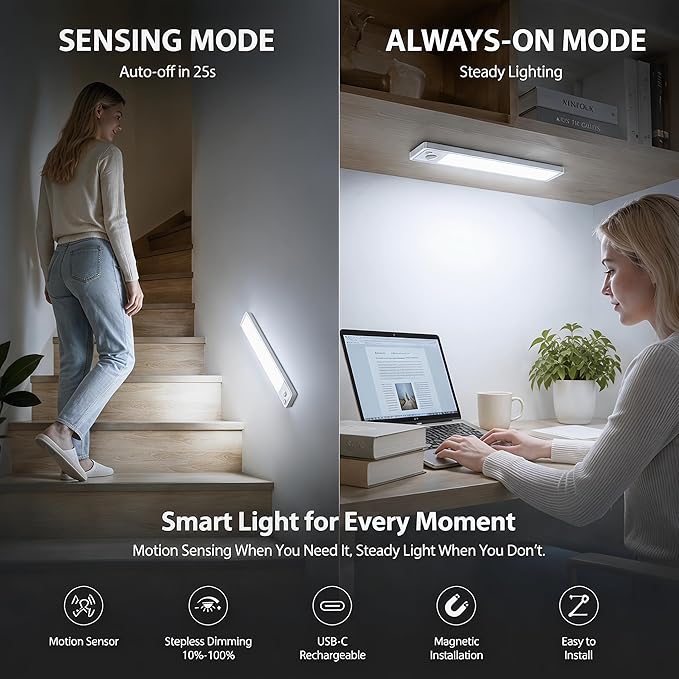 Under Cabinet Rechargeable Lighting: 8 Inch Motion Sensor Dimmable Lights Indoor - Image 6