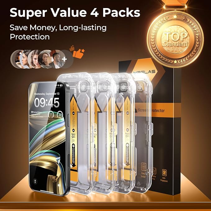 MRGLAS 4-Pack TOP 9H+ Glass for iPhone 16 Privacy Screen Protector UNBREAK - Image 9