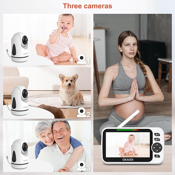 OKAIDI Video Baby Monitor with 3 Cameras, 30H Battery and 1000ft Range - Image 3