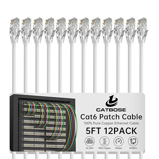 5 Feet Cat6 Patch Cables, Solid Pure Copper Patch Cord, Cat 6 Ethernet Cable by CatBose