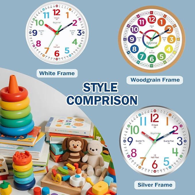 Roymnie14 Inch Wall Clock for Kids Learning to Tell Time Large Analog Silent - Image 4
