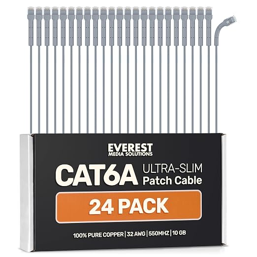 Everest Ultra Slim Cat6a Ethernet Patch Cables 5ft Gray by EverestMediaSolutions